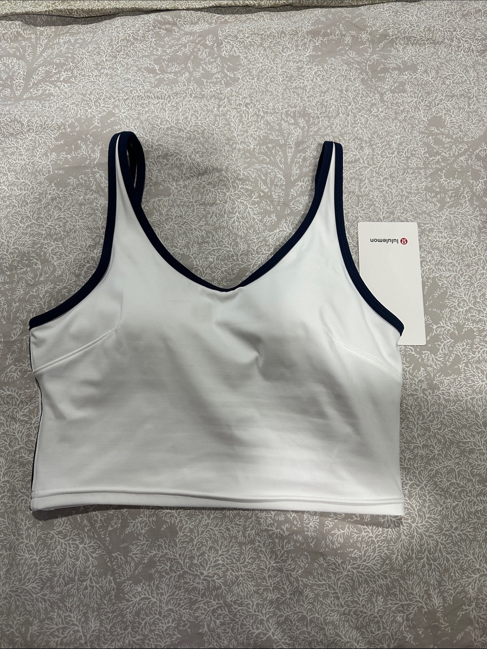 lululemon athletica White Crop Tank with Navy Trim